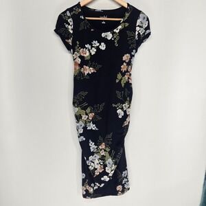 Isabel Maternity by Ingrid & Isabel Navy Blue Floral Ruched Midi Dress Small